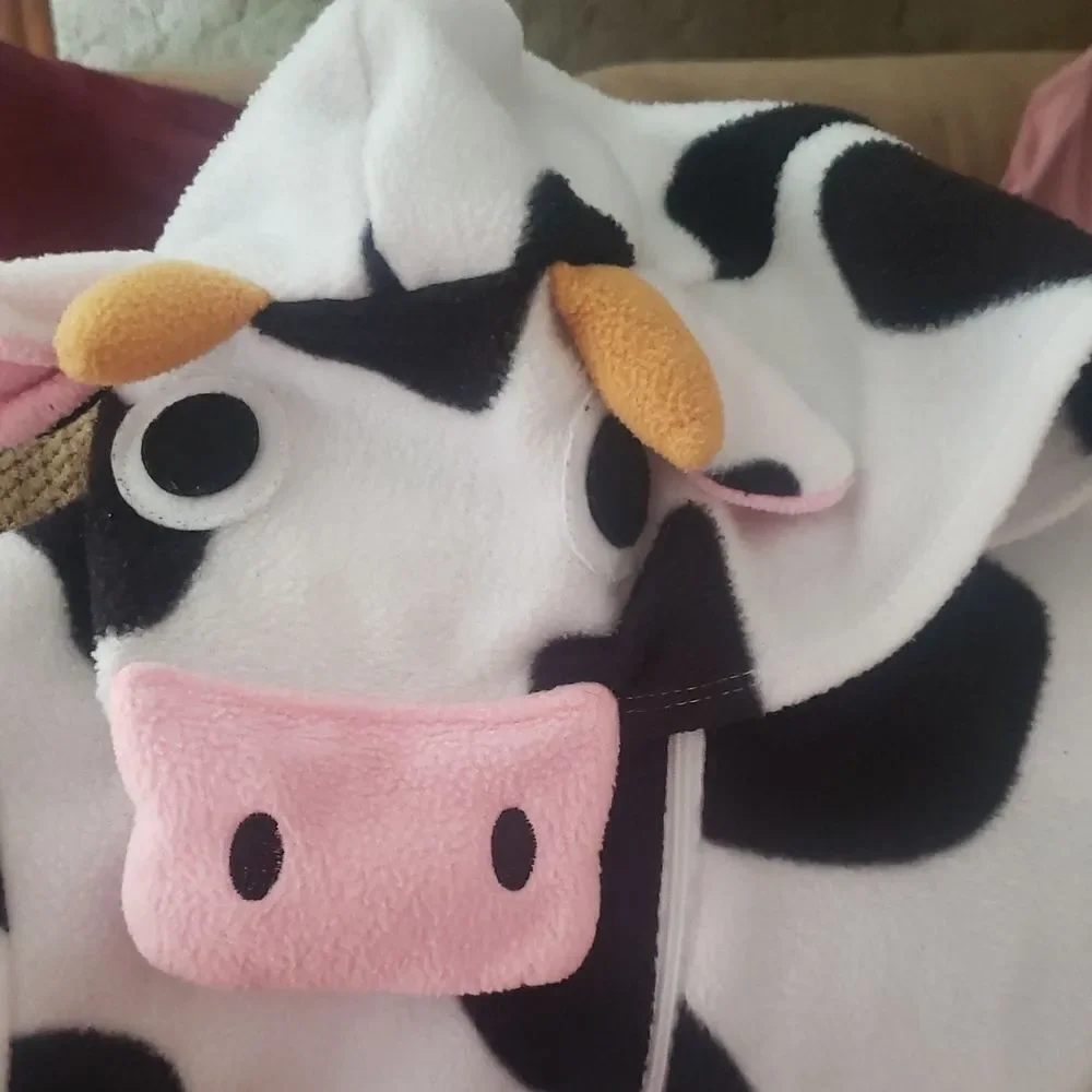 Cute One Piece Cow Halloween Costume Lightweight Fleece Sz 12/14